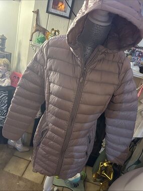 Women's Hooded Quilted Long Puffer Coat - Taupe